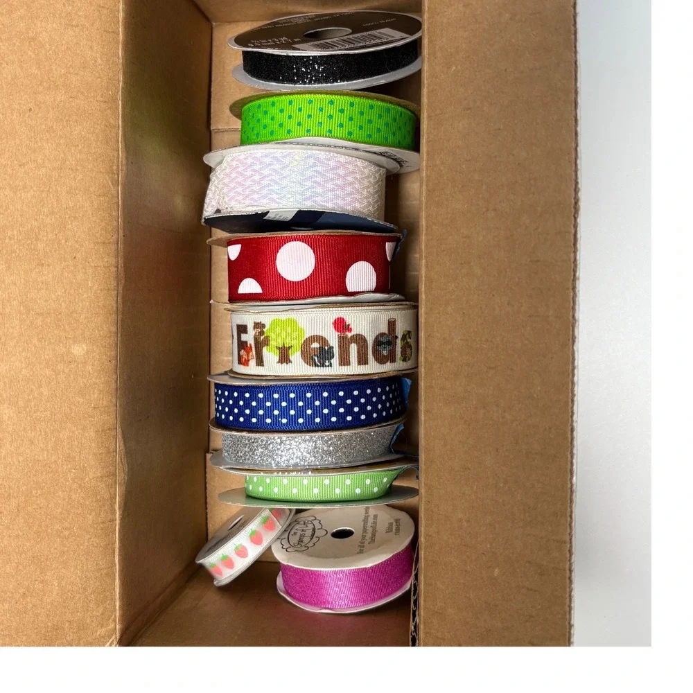 Ribbon Lot Mixed Sizes Colors Polka Dot Strawberry 10pc Offray American Crafts
